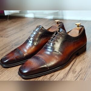 Magnanni "Leyton" Dress Shoes Cap Toe Burnished Brown Leather Mens Size 10.5 M